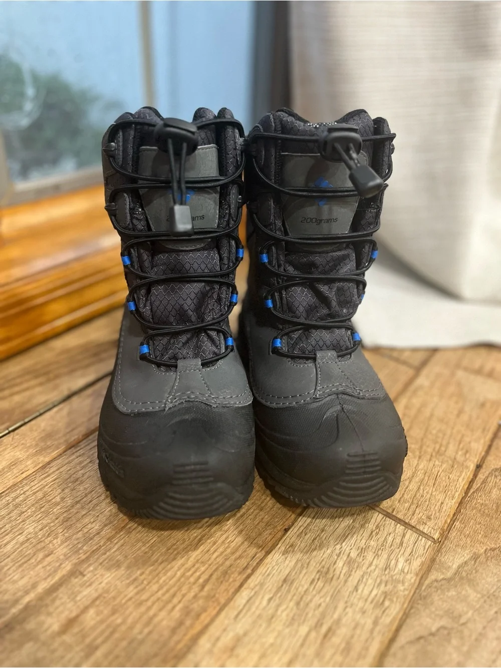 Columbia Black Kids Snow Boots with Blue Accents